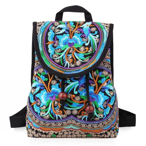 Embroidered Backpack Purse, Boho Elegance Vintage Ethnic Floral B) - Picture 1 of 6
